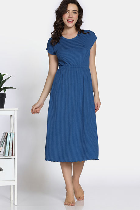 Zivame 2 Mile Fashion Knit Poly Mid Calf Length Nightdress - Coronet Blue — image 3